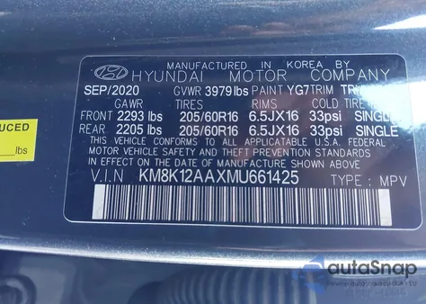 2021 Hyundai Kona Se z USA, uszkodzony, nr VIN KM8K12AAXMU661425